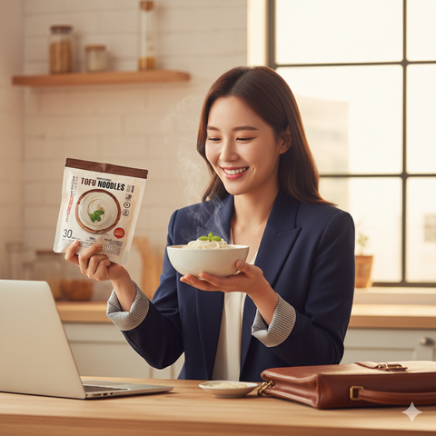 a woman about to eat haechomiin noodle