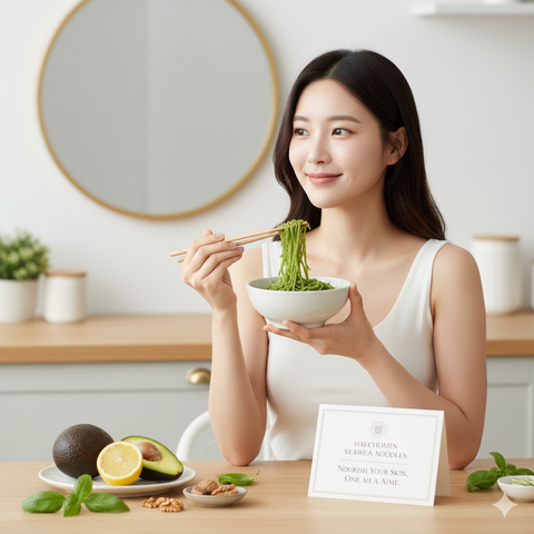 a woman about to eat seaweed noodle