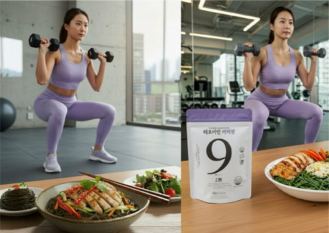 a woman working out with haechomiin noodle displayed