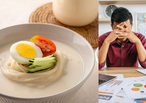 tofu noodle with stressed adults on the right frame