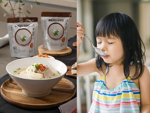 kids eating healthy tofu noodle