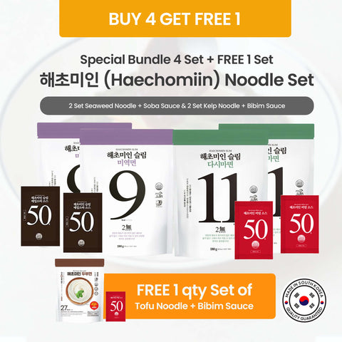 [BUY 4 GET 1 FREE] Haechomiin Variety Pack – Seaweed Soba- Kelp Bibim, Free Tofu Bibim