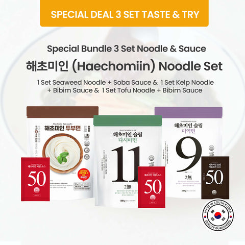 [TRY & SET] 3 Set Mixed Noodle Set: Haechomiin Seaweed + Kelp + Tofu Noodles