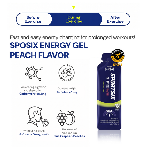 SPORTSIX ENERGY GEL Peach (45g x 8 sachets) / 뉴케어 스포식스 에너지 젤 복숭아 맛 45g 8포