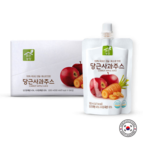 Clean Farm 100% Korean Carrot Apple Juice 100ml x 10 pcs / 맑은농장 100%국내산 당근 사과 주스