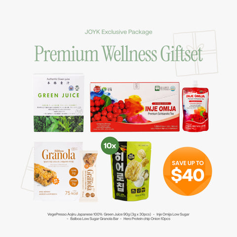 JOYK Premium Wellness Gift Set | Green Juice, Omija Tea, Granola Bar & Protein Chips | Healthy Gift Box Singapore