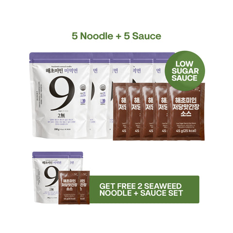 Haechomiin Seaweed 9kcal Noodles Set with Low Sugar 35kcal Bibim - 25kcal Soy Sauce