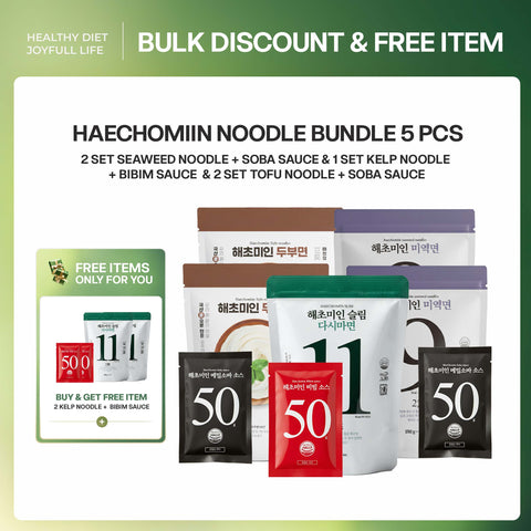 [BUY 5 GET 2 FREE] Haechomiin Noodle Variety Pack - Seaweed, Kelp, and Tofu Noodles