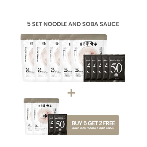 Haechomiin Black Bean Noodle Set with Bibim/Soba Sauce / 해초미인 검은콩국수