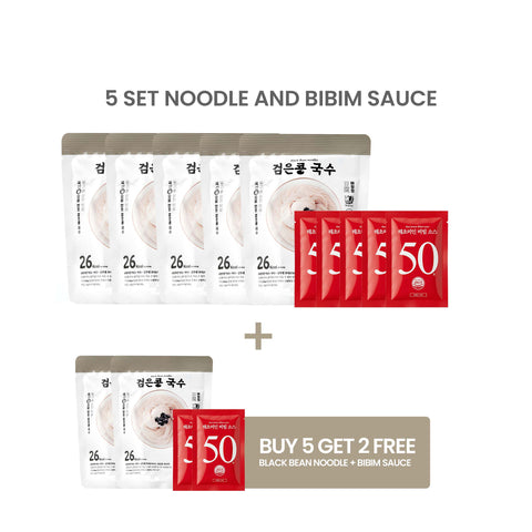 Haechomiin Black Bean Noodle Set with Bibim/Soba Sauce / 해초미인 검은콩국수