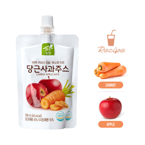 Clean Farm 100% Korean Carrot Apple Juice 100ml x 10 pcs / 맑은농장 100%국내산 당근 사과 주스