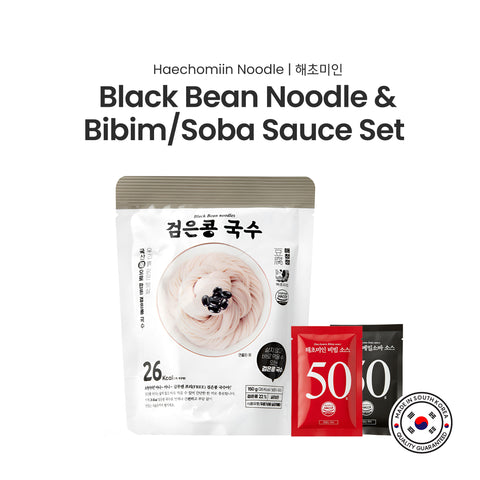 Haechomiin Black Bean Noodle Set with Bibim/Soba Sauce / 해초미인 검은콩국수